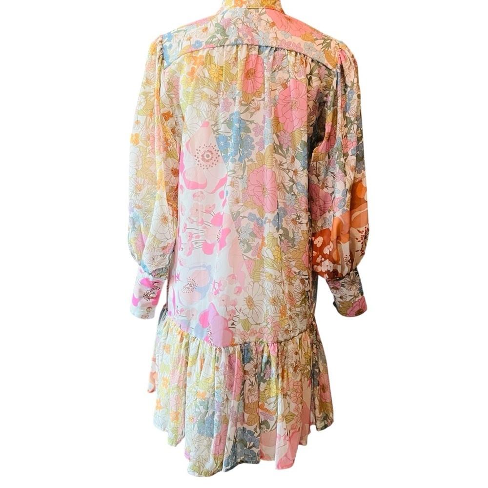 Pink Ripple Chic Long Sleeve Sheer Floral Dress in Pink and Cream Size Small - Picture 11 of 12